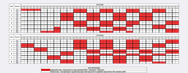 Графік відключення світла на Житомирщині 27 грудня