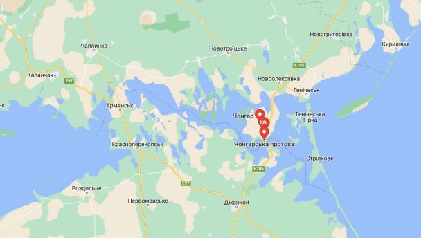 Розташування Чонгарського мосту на мапі