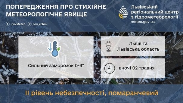 Синоптики предупреждают о заморозках на Львовщине ночью 2 мая / © Укргидрометцентр