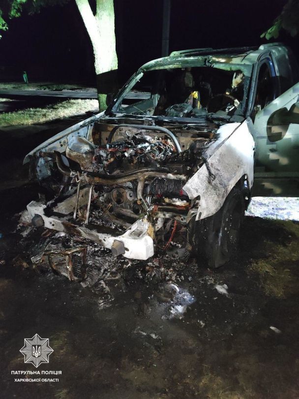 Сожженный автомобиль ВСУ в Харькове/Фото: Патрульная полиция Харьковской области