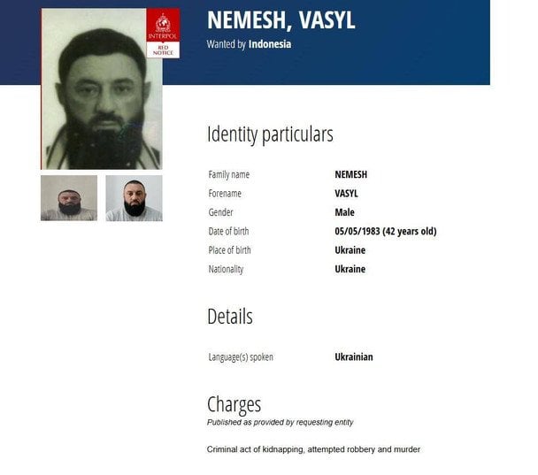 Названо імена підозрюваних у вбивстві Ігоря Комарова на Балі / © Interpol