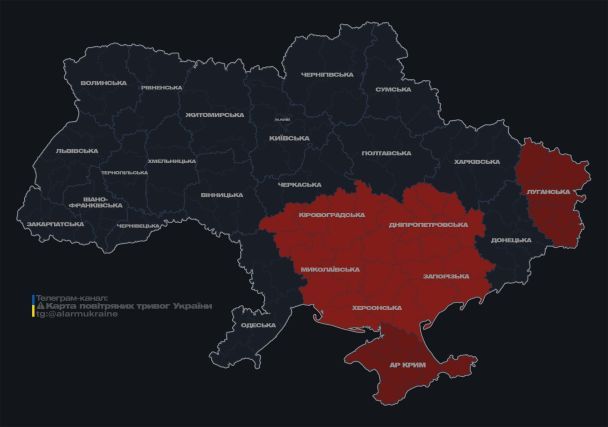 Карта тревог вечером 18 декабря.