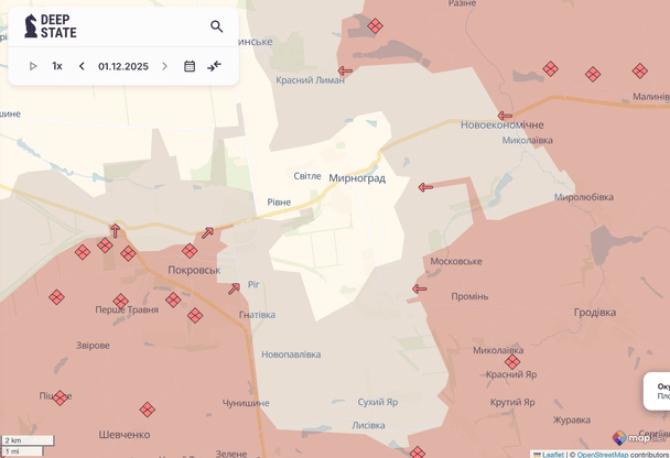 Мапа з просуванням російських військ на фронті / © Deepstatemap