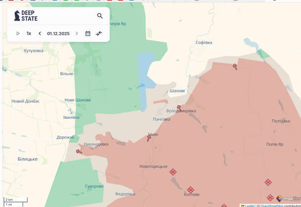 Мапа з просуванням російських військ на фронті / © Deepstatemap