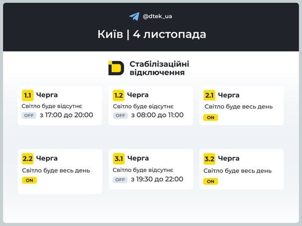 графики отключений света на 4 ноября / © ДТЕК