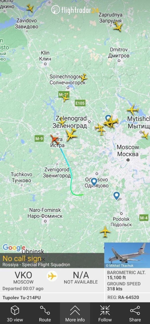 Путін повернув літак з 