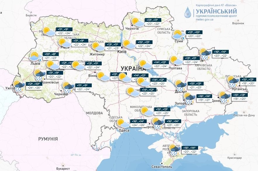 Прогноз погоди в Україні на 31 травня. Карта. / © Укргідрометцентр