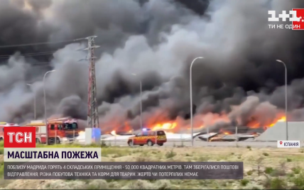 Недалеко от Мадрида сутки не могут потушить пожар на складах в 50 тысяч квадратных метров