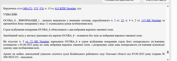 Вирок суду / © Єдиний державний реєстр судових рішень