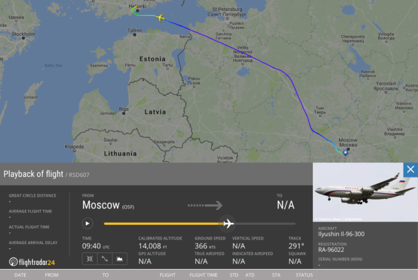 Путь самолета ИЛ-96 из Москвы в Хельсинки / © flightradar24