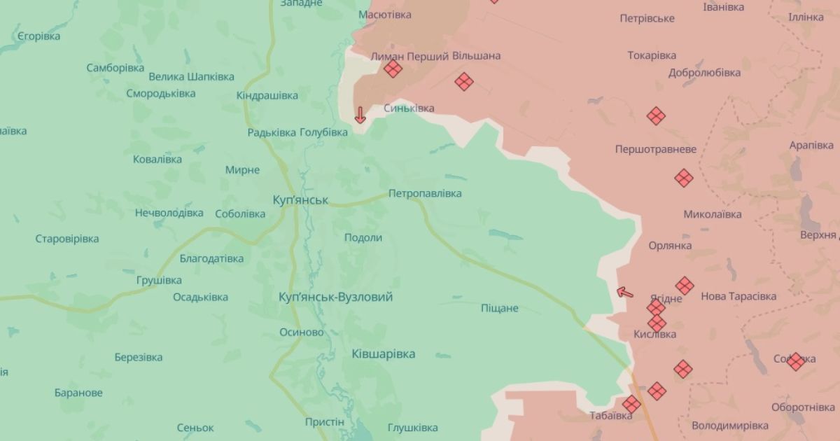 Город Купянск Харьковской области на карте DeepState по состоянию на 25 октября 2024 года