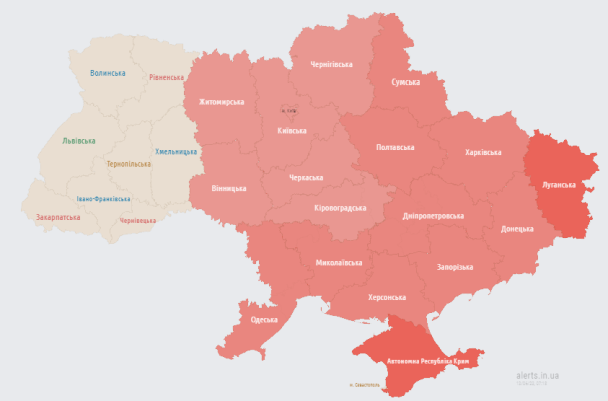Мапа тривог станом на 07:12 вівторка, 13 червня.