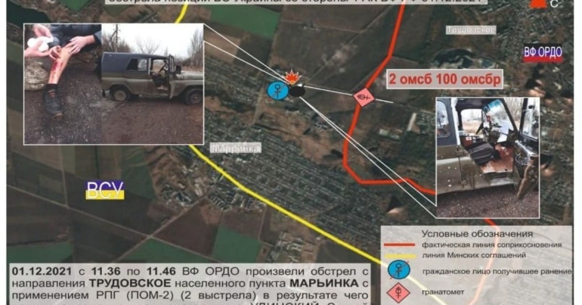 Обстріл в Мар'їнці_4 / © Операція об'єднаних сил / Facebook