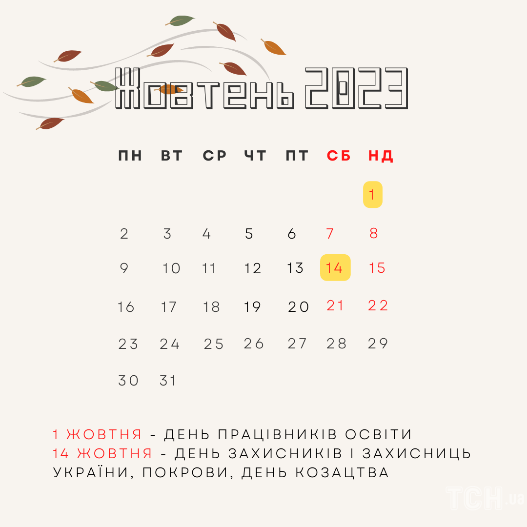 Календар свят на жовтень 2023 / © ТСН.ua