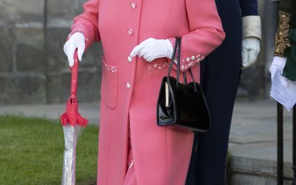 У рожевому пальті та капелюсі з пір'ям: королева Єлизавета II на садовій вечірці