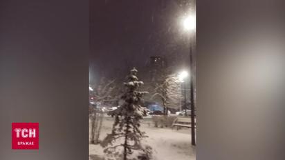Киев засыпало лопатым снегом