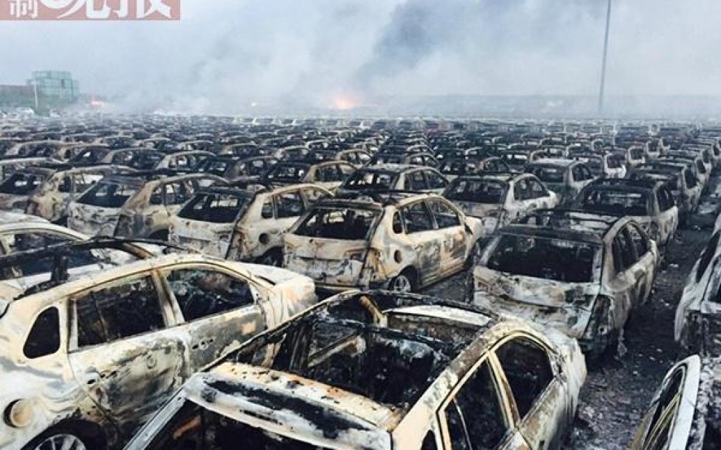 Огонь уничтожил около тысячи новых машин Renault. / © twitter.com/shanghaiist