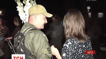 В Одессе встречали двести нацгвардейцев, прибывших из зоны АТО