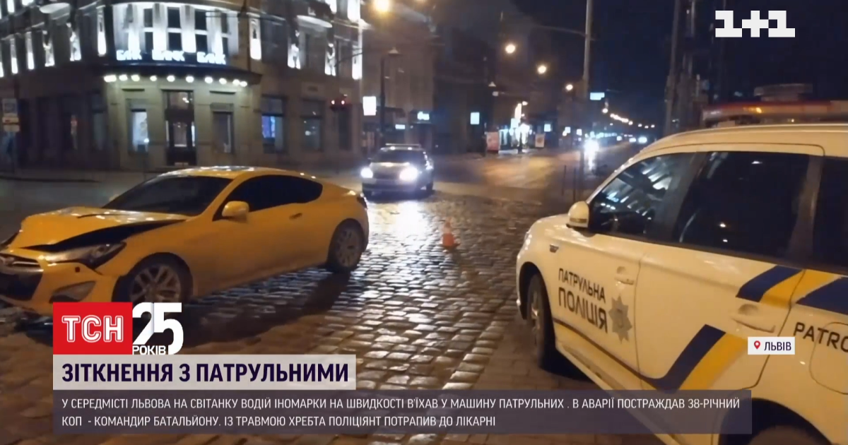 Во Львове водитель на скорости въехал в полицейское авто – травмировался коп