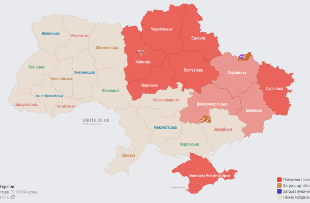Карта тревоги в Украине