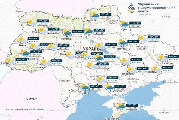 Прогноз погоди в Україні на 30 червня. / © Укргідрометцентр
