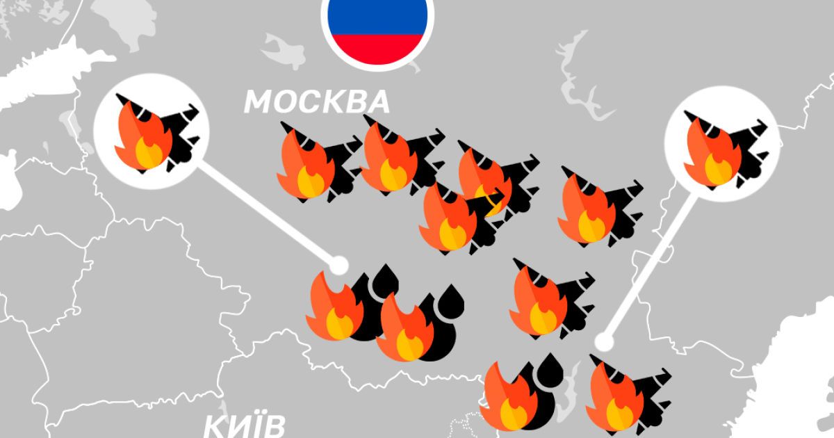 Карта атак Украины по НПЗ и аэродромам в тылу РФ за август 2024 года / Коллаж: ТСН