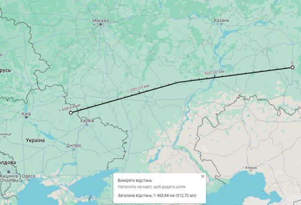 Відстань від кордону України до НПЗ в Башкортостані