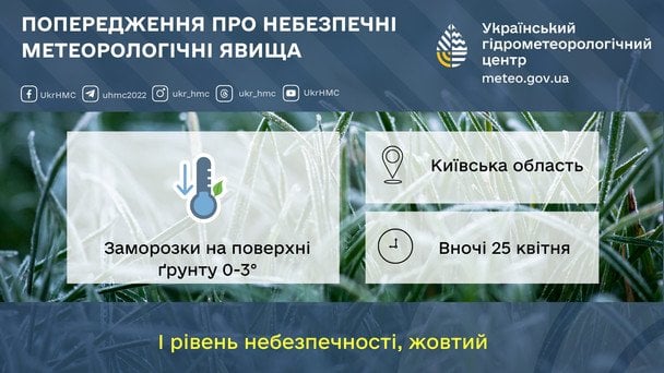 Попередження про заморозки на Київщині 25 квітня / © Укргідрометцентр