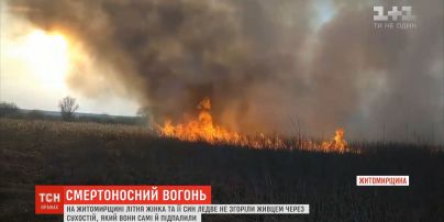 У Житомирській області літня жінка з її сином ледь не згоріли через підпал сухостою