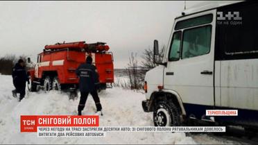 Заблоковані автобуси та швидкі у кюветах: українські дороги замело снігом