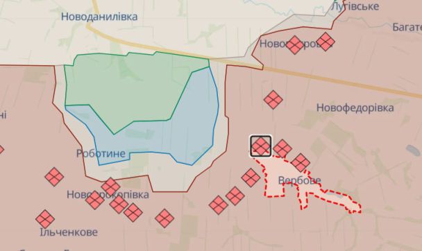 Вербове Запорізької області на мапі. ФОТО: Deepstatemap