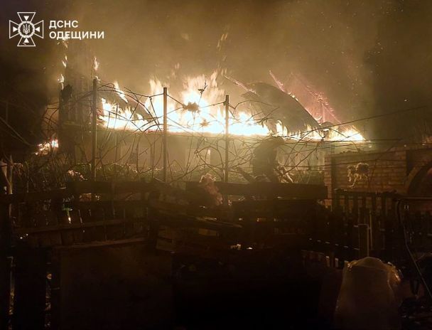 Пожежа у передмісті Одеси внаслідок атаки "Шахедів" / © ДСНС