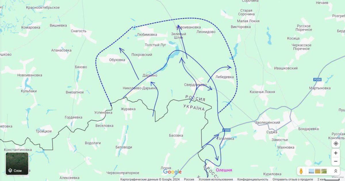 Карта продвижения бойцов в Курской области. Фото: российские тг-каналы