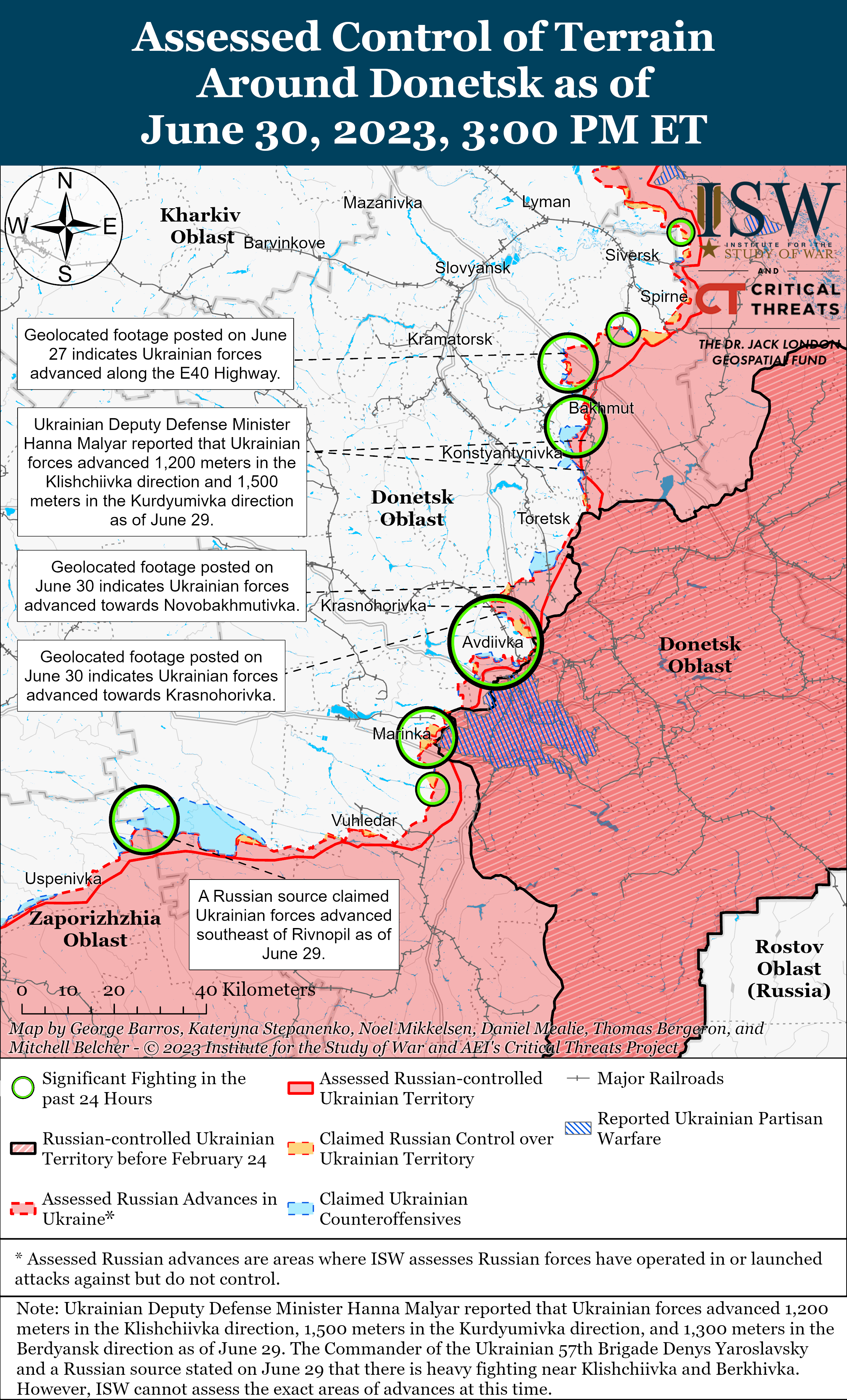 Ситуація на Донбасі. Карта боїв ISW. / © 