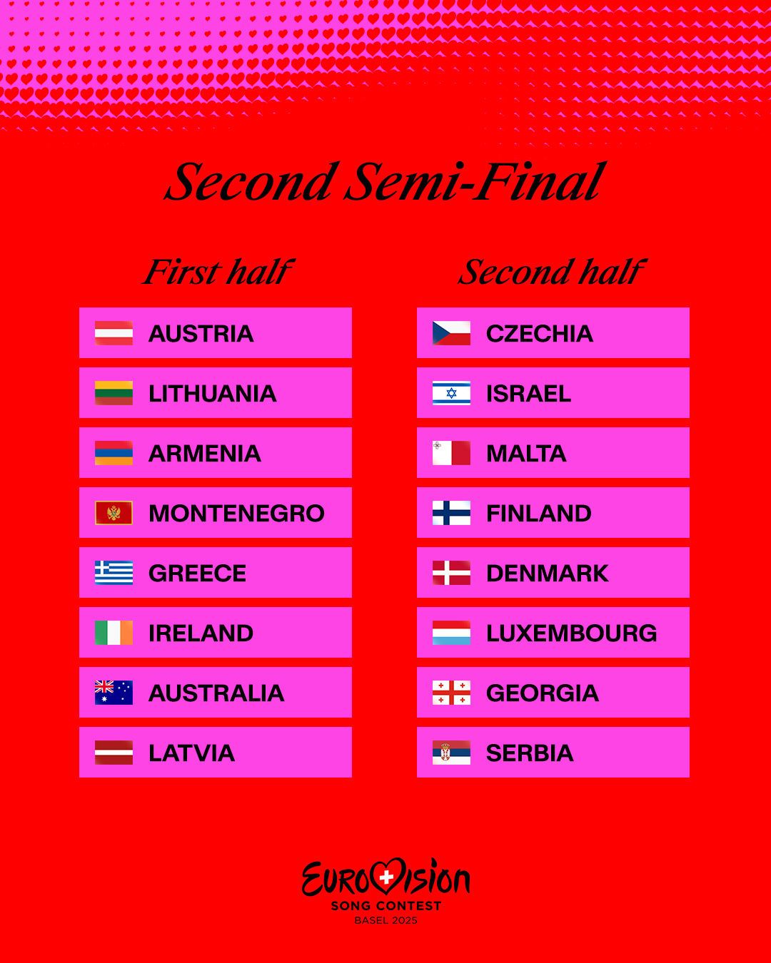 Страны, которые выступают во втором полуфинале 