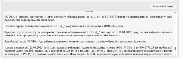 Вирок суду / © Єдиний державний реєстр судових рішень