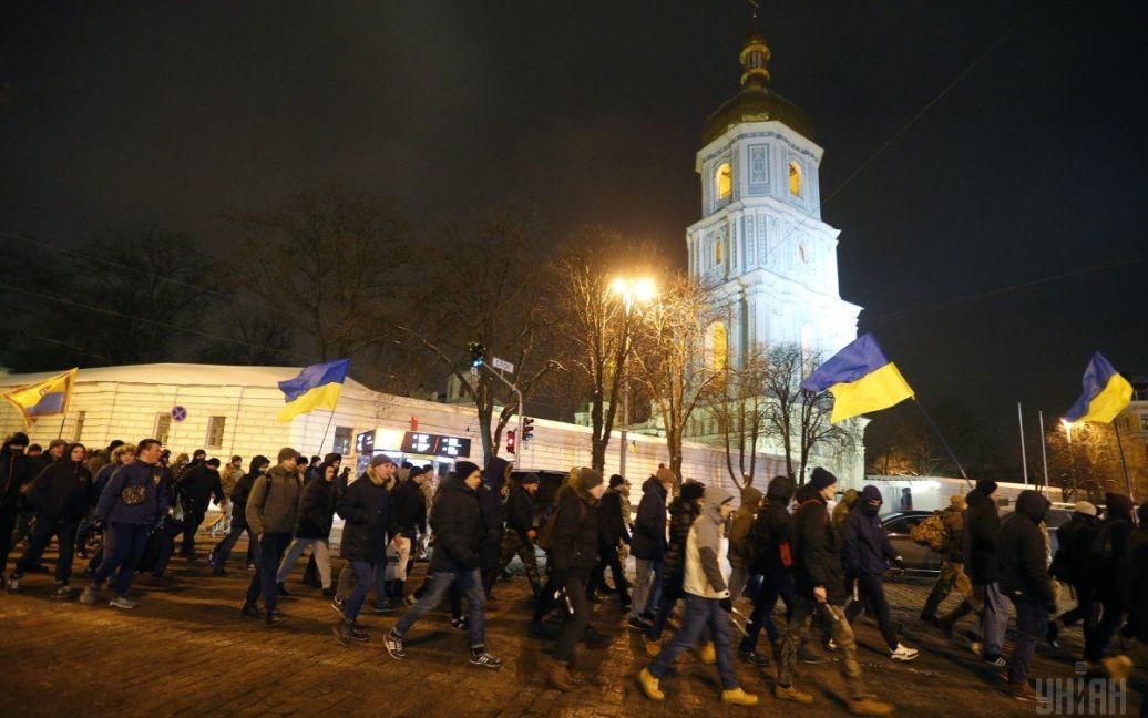 В Киеве прошло факельное шествие в честь Дня Соборности Украины. / © УНИАН