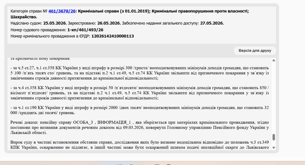 Вирок суду / © Єдиний державний реєстр судових рішень