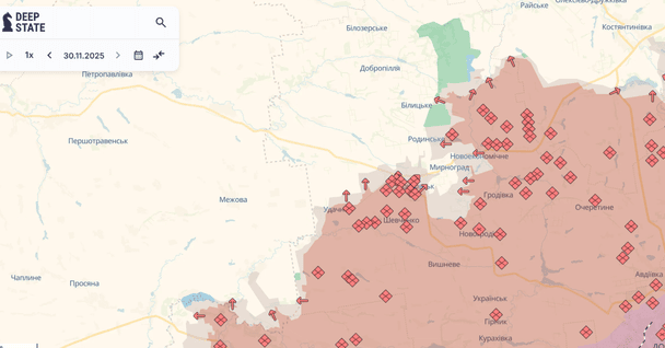 Покровськ і Мирноград на карті / © Deepstatemap