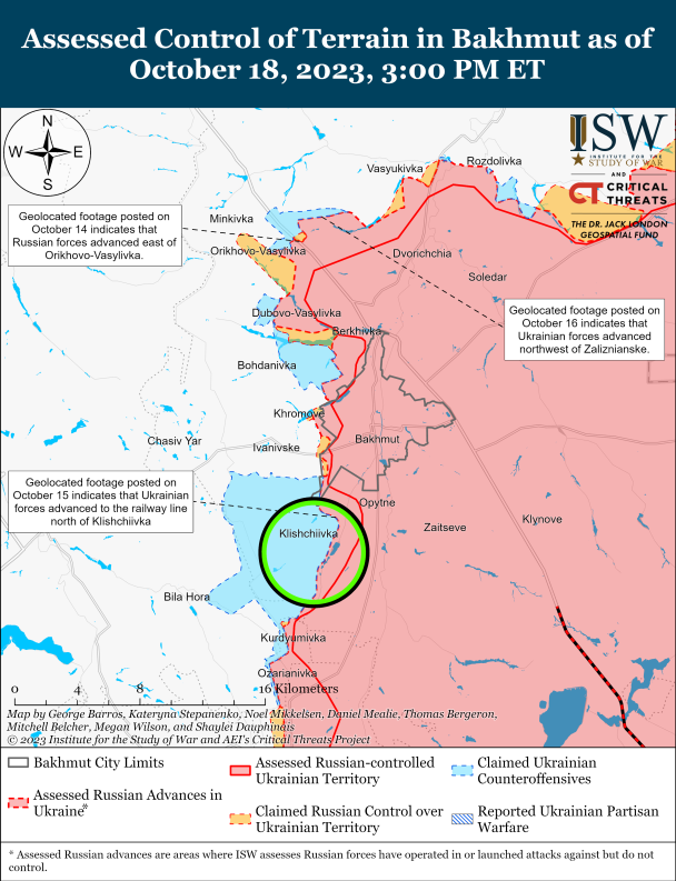 Ситуація біля Бахмута. Карта боїв ISW.
