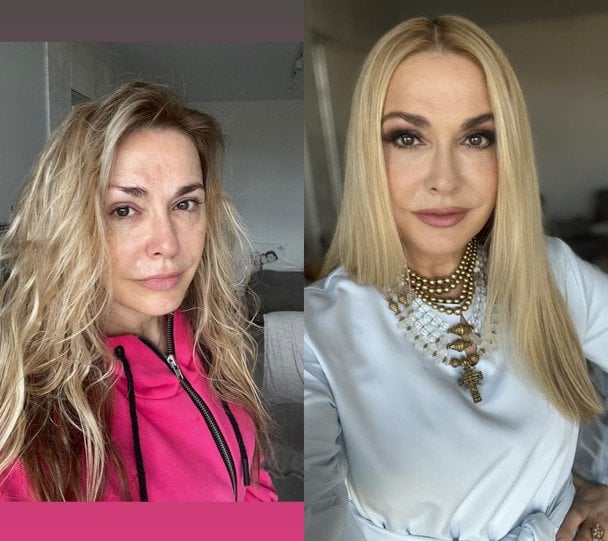 Ольга Сумська без та з макіяжем