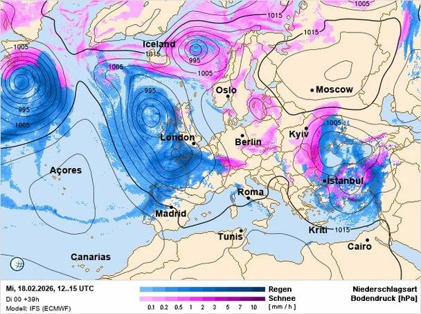 До України суне південний циклон, який принесе опади, ожеледицю та сильний вітер / © скриншот