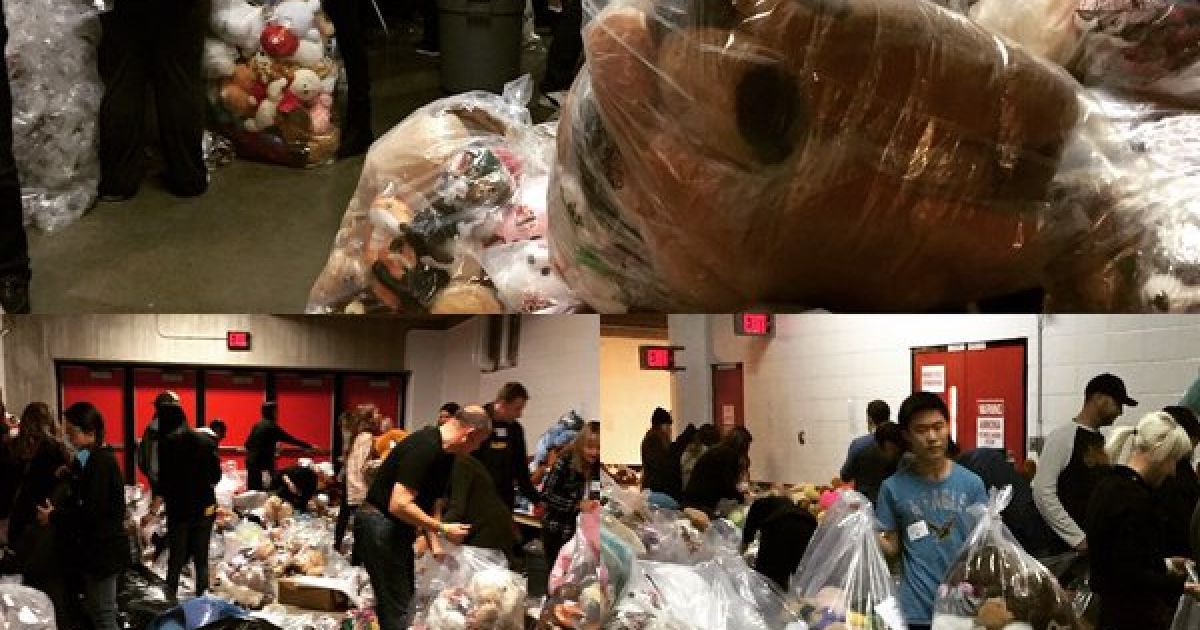 Teddy Bear Toss 2015 зібрав 28,815 тисяч плюшевих ведмедиків. / © twitter.com/WHLHitmen