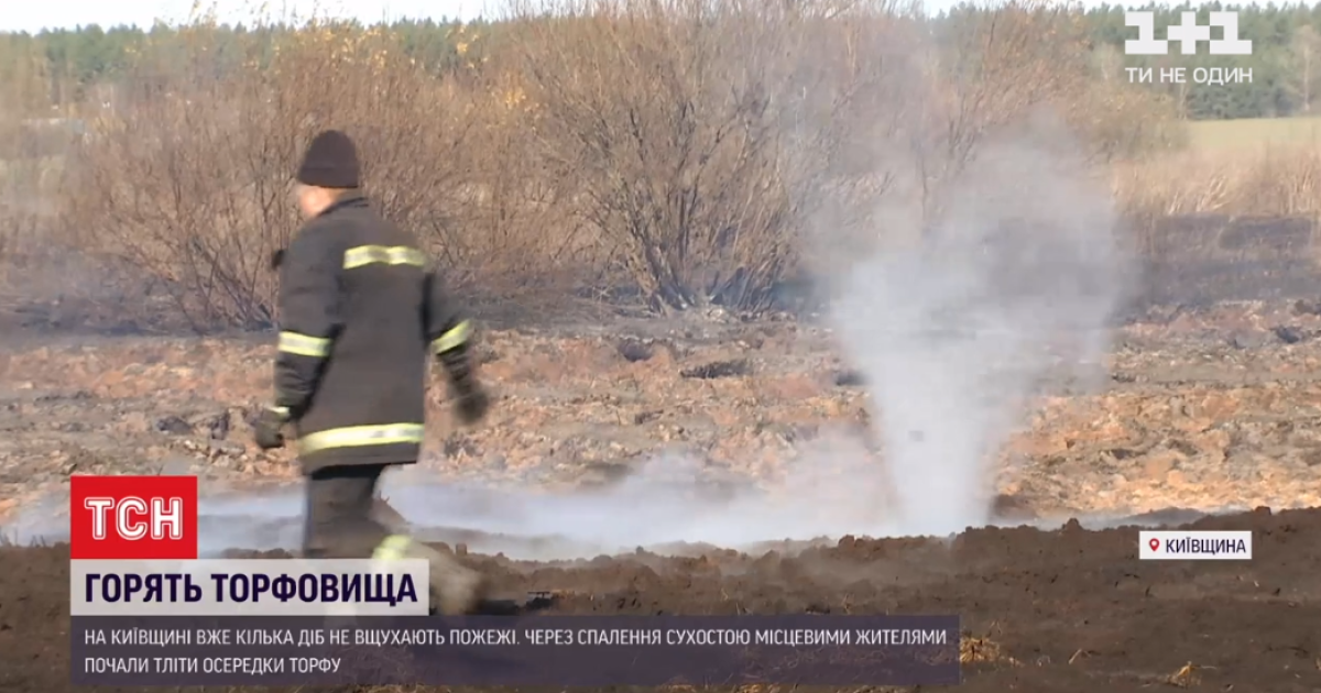 Доводиться заливати землю на метр углиб: під Києвом намагаються загасити торфовища, що тліють