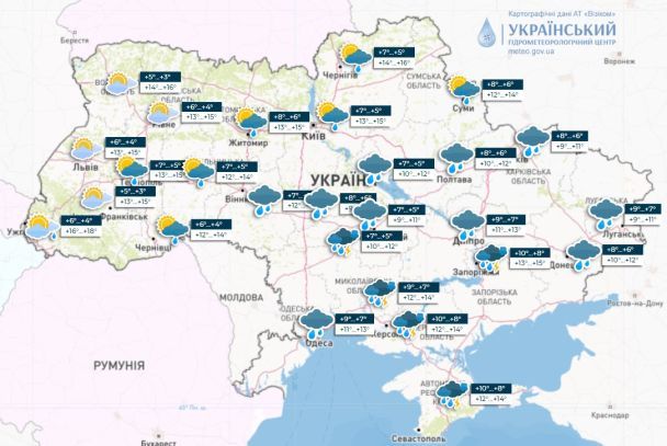 Прогноз погоди в Україні на 21 квітня. / © Укргідрометцентр