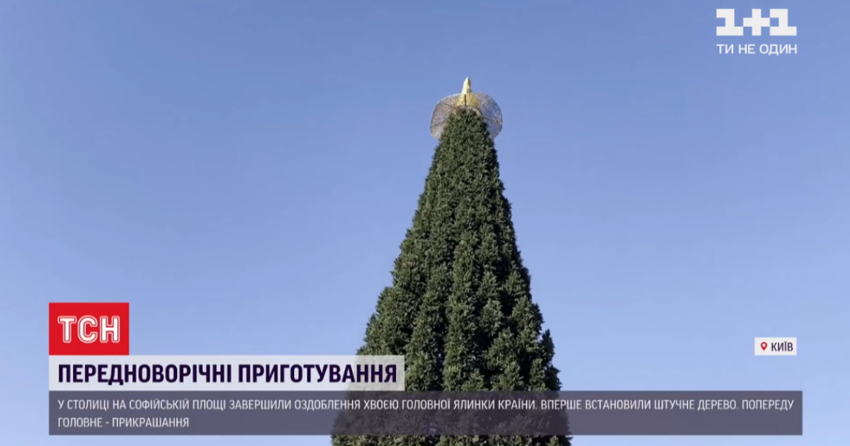 У Києві на Софійській площі завершили збирати головну ялинку країни