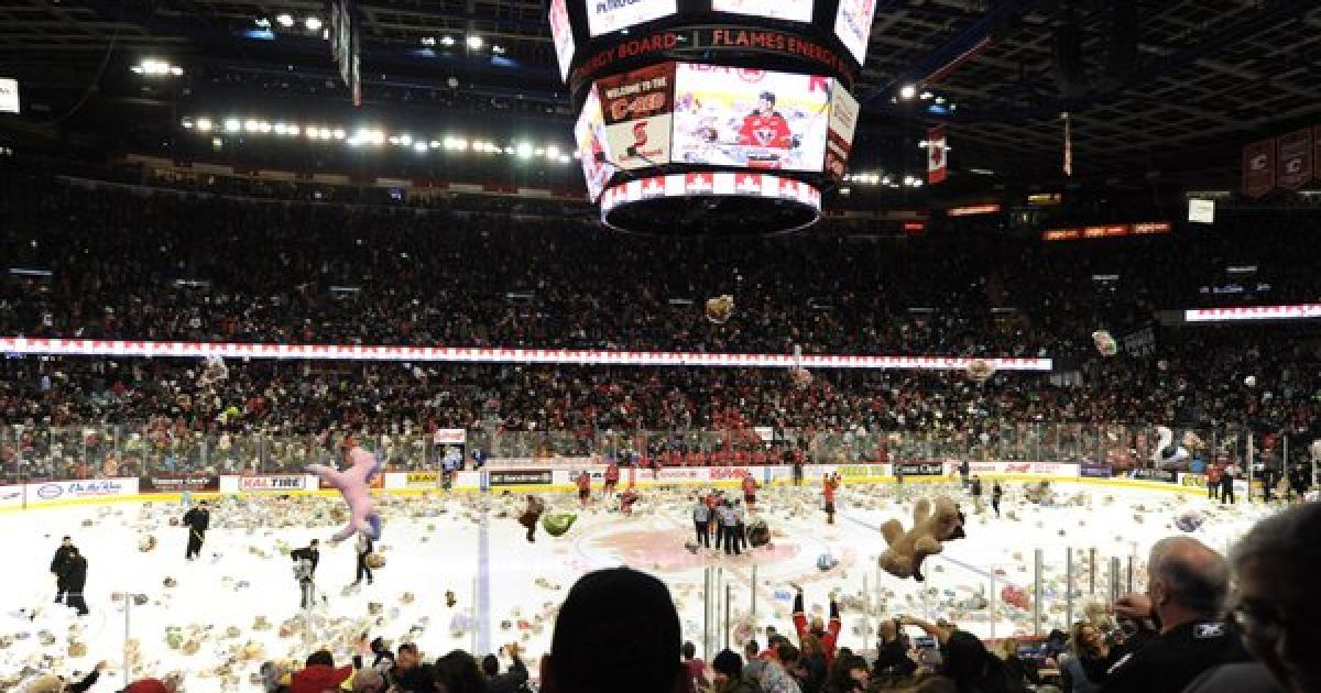 Teddy Bear Toss 2015 зібрав 28,815 тисяч плюшевих ведмедиків. / © twitter.com/WHLHitmen