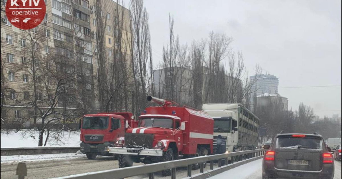 У Києві на Сирці у снігу застрягла фура з тваринами