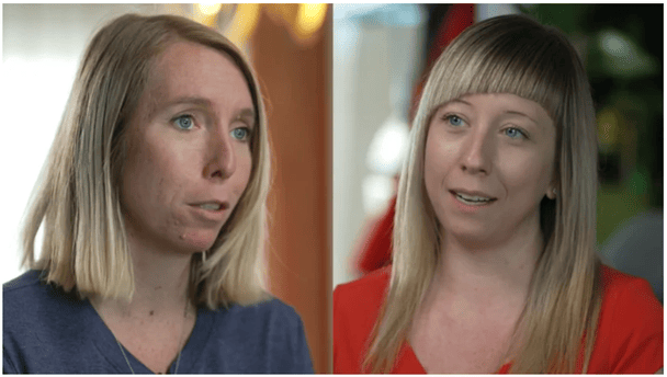 Дві жінки з Австрії, яких переплутали при народженні 1990 року: Доріс Ґрюнвальд та Джессіка Баумгартнер Фото: ORF скриншот