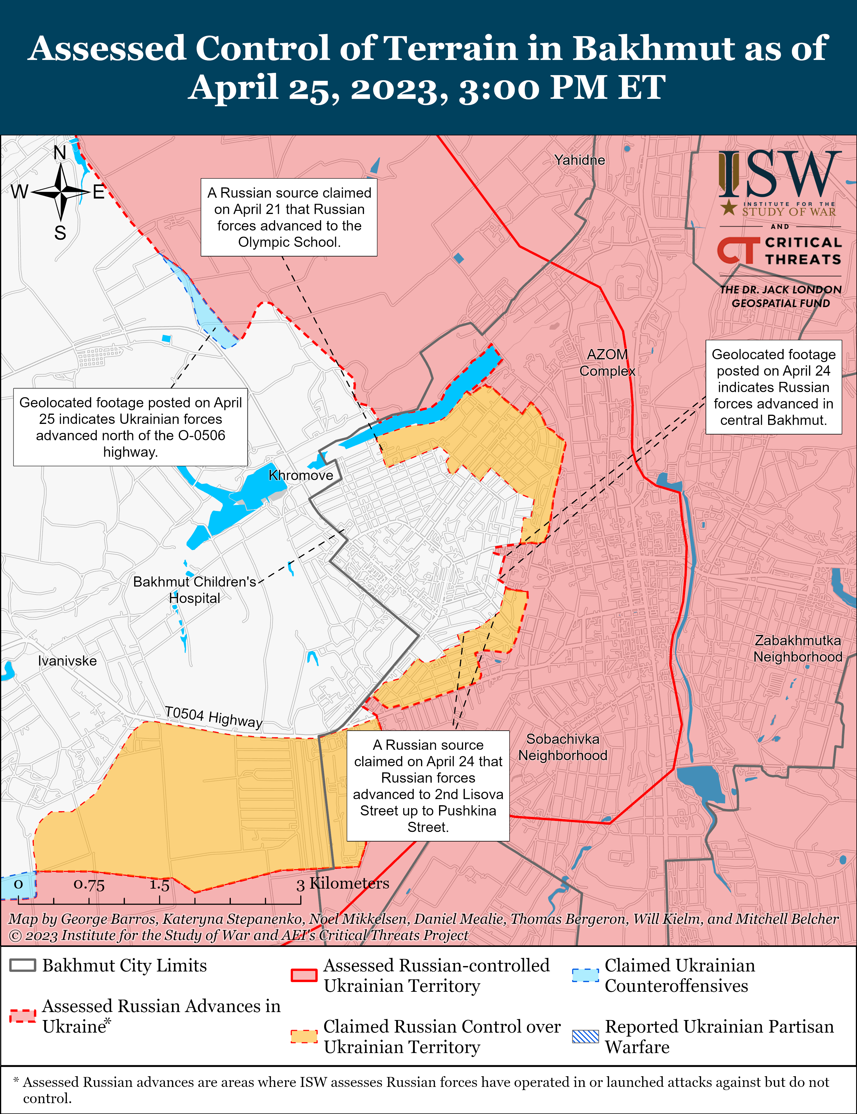 Карта боїв ISW. Ситуація у місті Бахмут. / © 